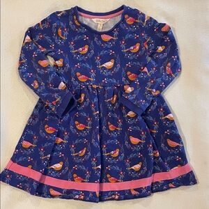 Girls Purple Bird Print Dress with Pink Trim